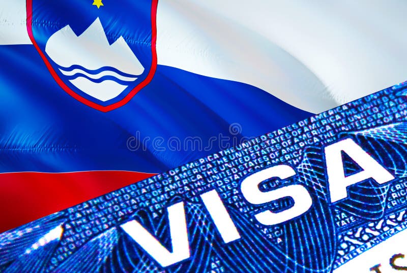 Slovenia visa document close up. Passport visa on Slovenia flag. Slovenia visitor visa in passport,3D rendering. Slovenia multi vector illustration