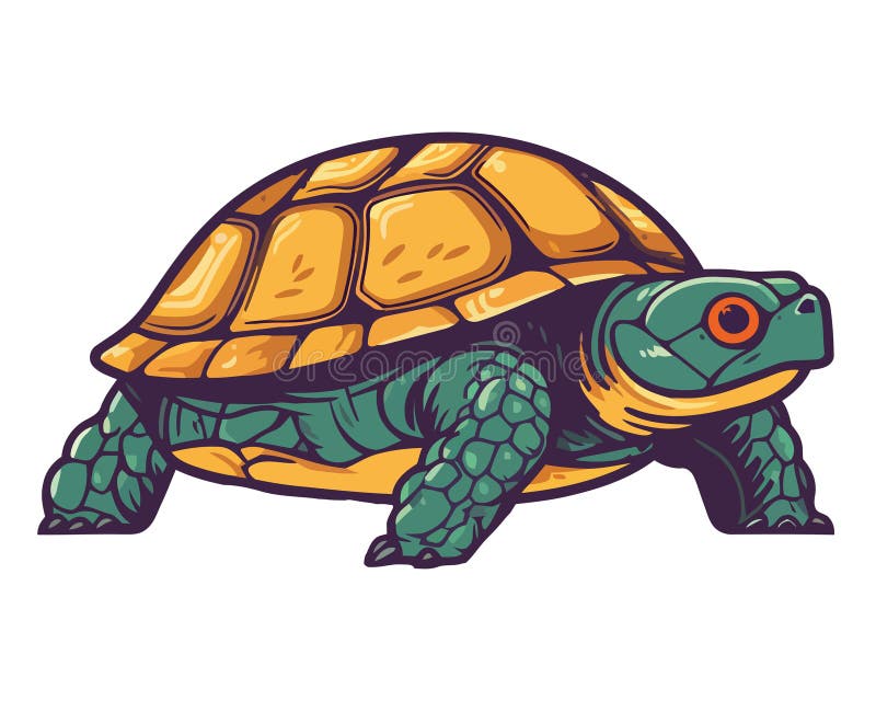 Slow walking turtle with a cute animal shell in nature stock illustration