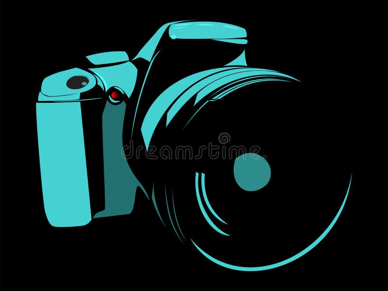 Camera, Logo Blue on a Black Background Stock Vector Illustration of