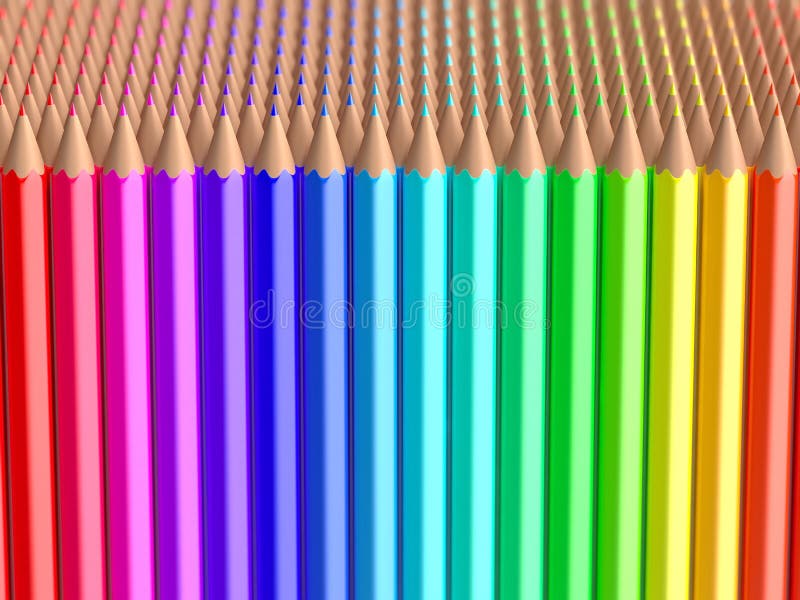 Sluit omhoog op de reeksen van regenboogkleurpotloden vector illustratie Sluit omhoog op de reeksen van regenboogkleurpotloden vector illustratie