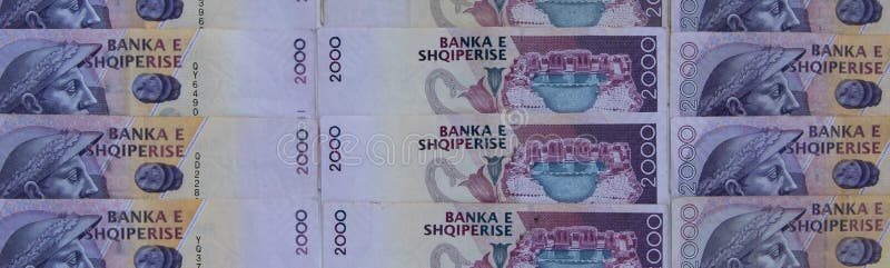 Sluit omhoog van Albanese LEK De nationale valuta van Albanië royalty-vrije stock foto's Sluit omhoog van Albanese LEK De nationale valuta van Albanië royalty-vrije stock foto's