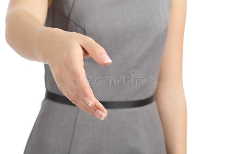 Sluit omhoog van een vrouwenhand klaar aan handdruk stock fotografie Sluit omhoog van een vrouwenhand klaar aan handdruk stock fotografie