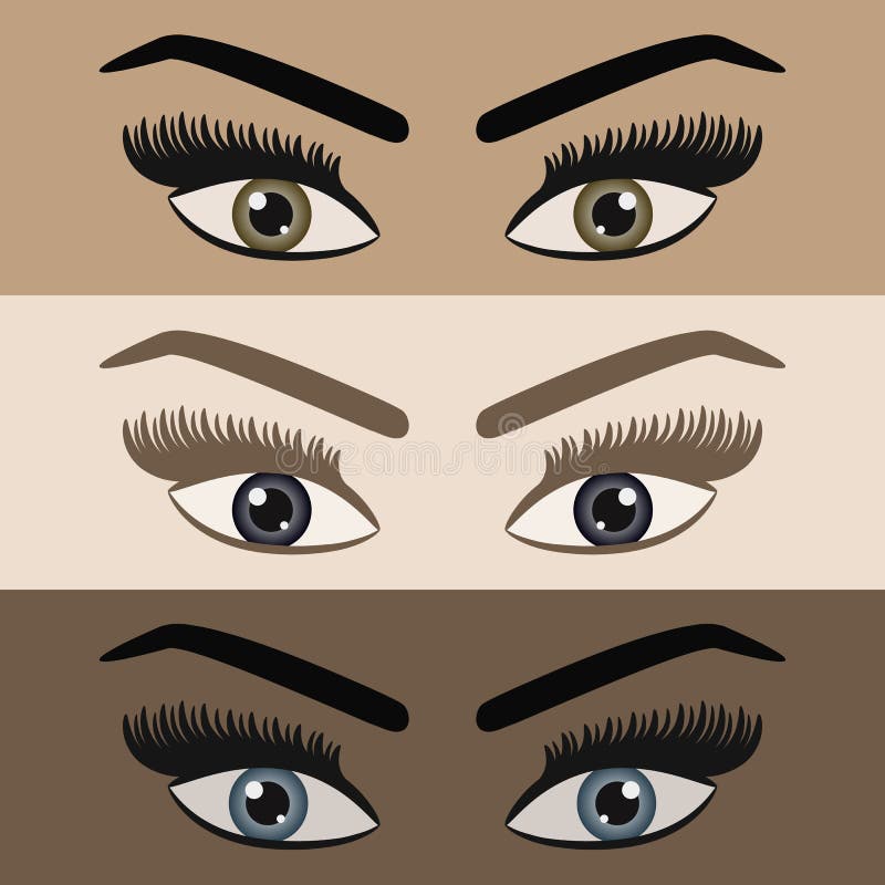 Sluit omhoog van mooie vrouwen die paar ogen met lange geplaatste zwepenpictogrammen kijken royalty-vrije illustratie Sluit omhoog van mooie vrouwen die paar ogen met lange geplaatste zwepenpictogrammen kijken royalty-vrije illustratie