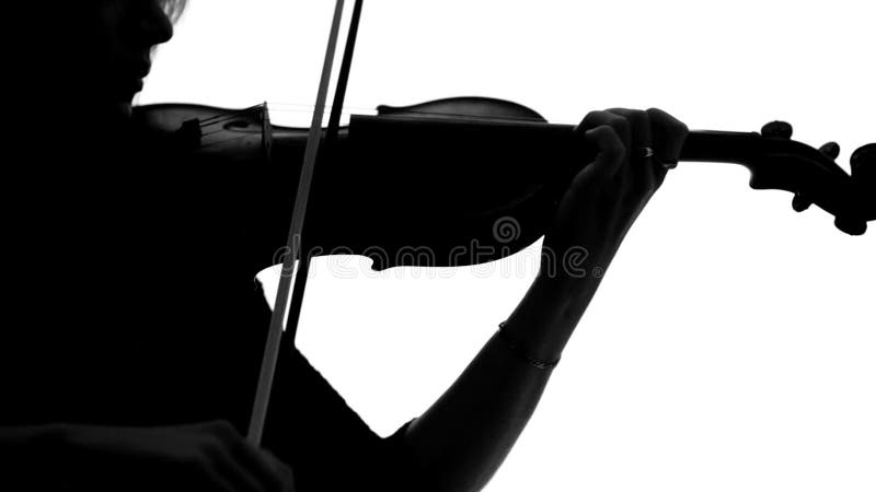 Sluit omhoog van silhouet van violist het spelen op haar
