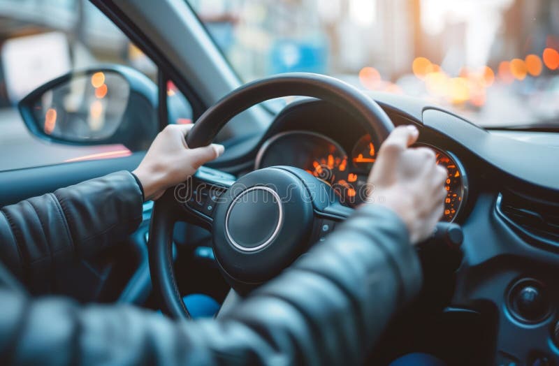 Close up of hands on steering wheel driving car, stock photo. A close up of hands on a steering wheel in the style of a stock photo of someone driving a car. Close up of hands on steering wheel driving car, stock photo. A close up of hands on a steering wheel in the style of a stock photo of someone driving a car.