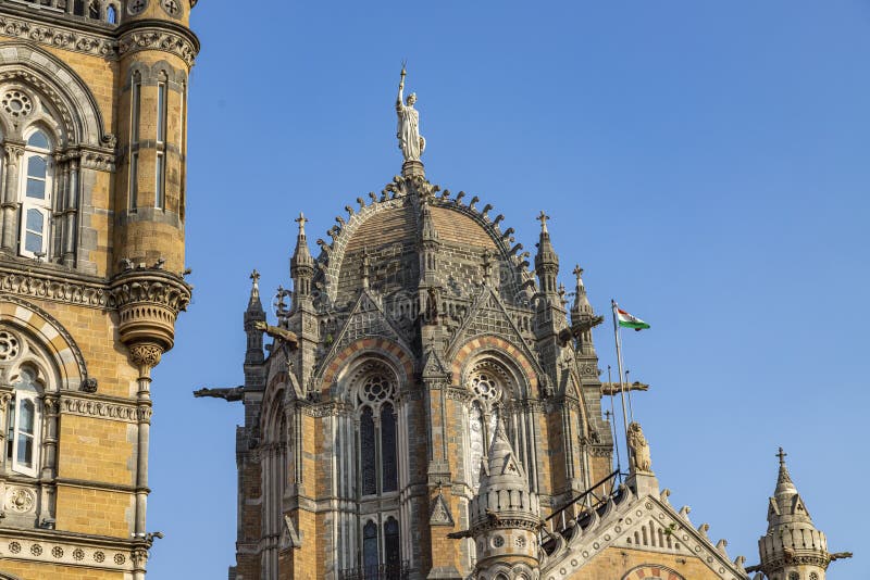 Sluiting van de visie van Chhatrapati Shivaji Terminus, voorheen Victoria Terminus in Mumbai, India is een werelderfgoed van de U royalty-vrije stock fotografie Sluiting van de visie van Chhatrapati Shivaji Terminus, voorheen Victoria Terminus in Mumbai, India is een werelderfgoed van de U royalty-vrije stock fotografie