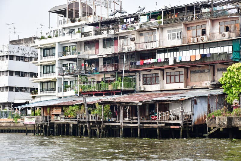 Slum and poverty in the streets of Bangkok stock photo