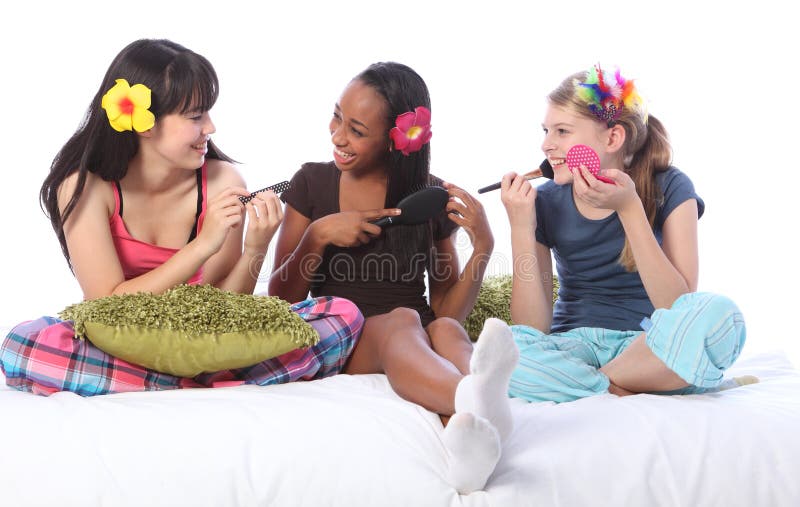 Slumber party make up for ethnic teenage girls