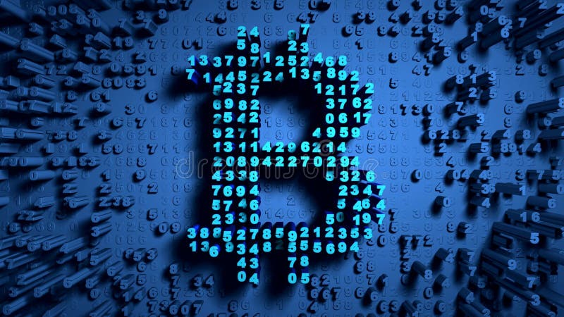 Slumpmässig rörelse för abstrakta nummer i form av myntbitcoin royaltyfria bilder