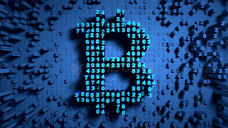 Slumpmässig rörelse för abstrakta nummer i form av myntbitcoin arkivfoton