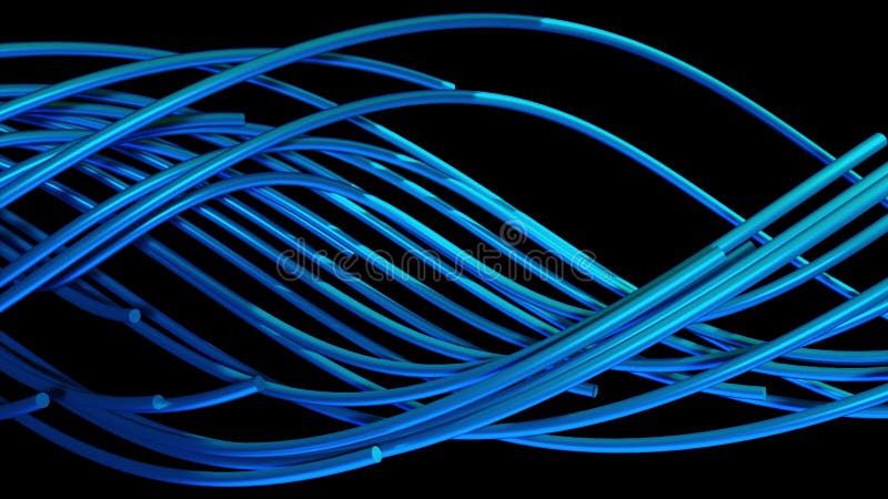 Slumpmässiga optiska fibrer vävs in i en stor spiralformad 3d-rendering. datorn genererad abstrakt volymetrisk bakgrund royaltyfri illustrationer