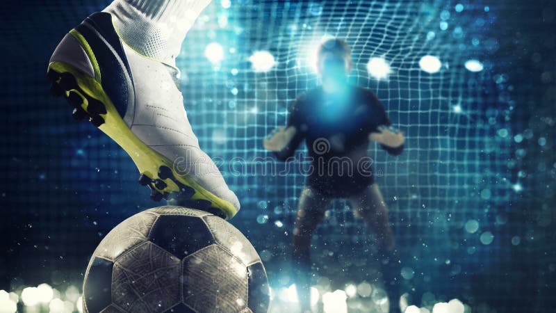 Slut upp av en fotbollslagman som är klar till sparkar bollen i fotbollmålet stock illustrationer Slut upp av en fotbollslagman som är klar till sparkar bollen i fotbollmålet stock illustrationer