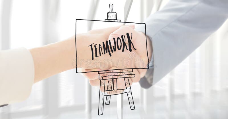 Slut upp av handskakningen med det vita samkopierings- och grå färgteamworkklottret arkivfoto Slut upp av handskakningen med det vita samkopierings- och grå färgteamworkklottret arkivfoto
