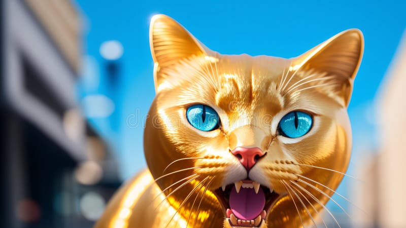 Sluten porträtt av guldkatt med diamantblå ögon och generativ royaltyfri illustrationer