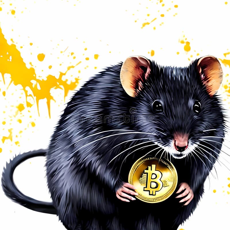 Sly black rat holding bitcoin vector illustration