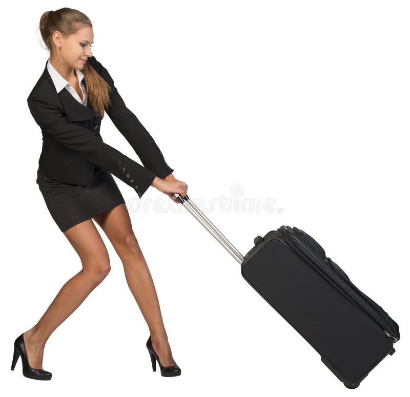 Släpande skurkroll rullad resväska för affärskvinna med
