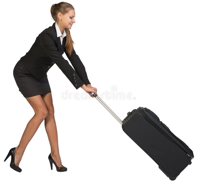 Släpande skurkroll rullad resväska för affärskvinna på