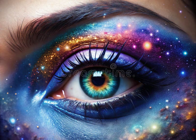 Släpp loss din inre kosmolog, ett häpnadsväckande Galaxy Eye Makeup-utseende inspirerad av Nebulae vektor illustrationer