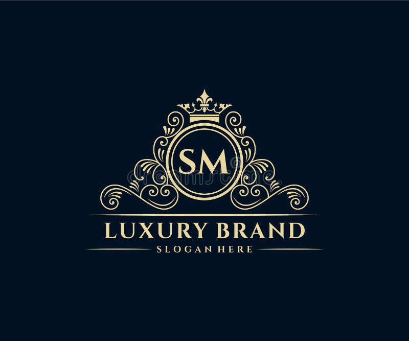 SM Initial Letter Gold Calligraphic Feminine Floral Hand Drawn Heraldic ...