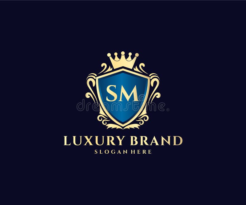 SM Initial Letter Gold Calligraphic Feminine Floral Hand Drawn Heraldic ...