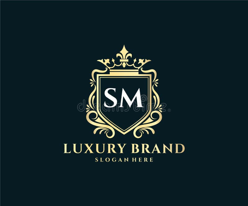 SM Initial Letter Gold Calligraphic Feminine Floral Hand Drawn Heraldic ...