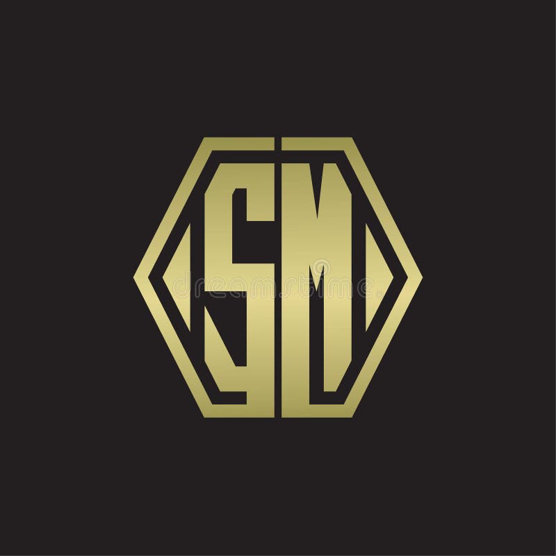 SM Logo Monogram with Hexagon Line Rounded Design Template with Gold ...