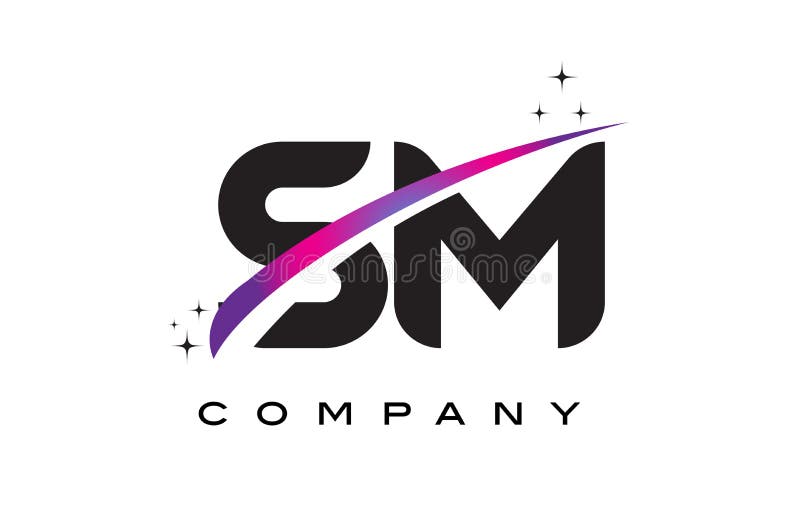 SM S M Black Letter Logo Design med purpurfärgad magentafärgad Swoosh