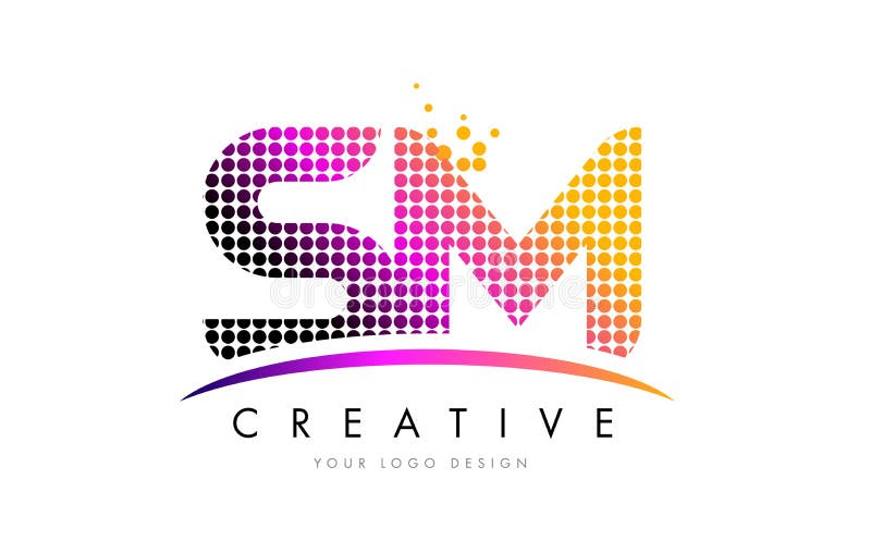 SM S M Letter Logo Design med magentafärgade prickar och Swoosh