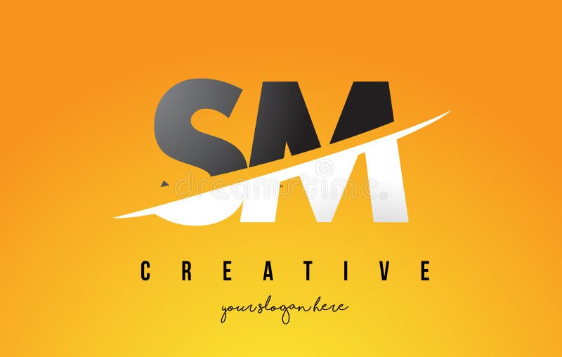 SM S M Letter Logo with Fire Flames Design and Orange Swoosh