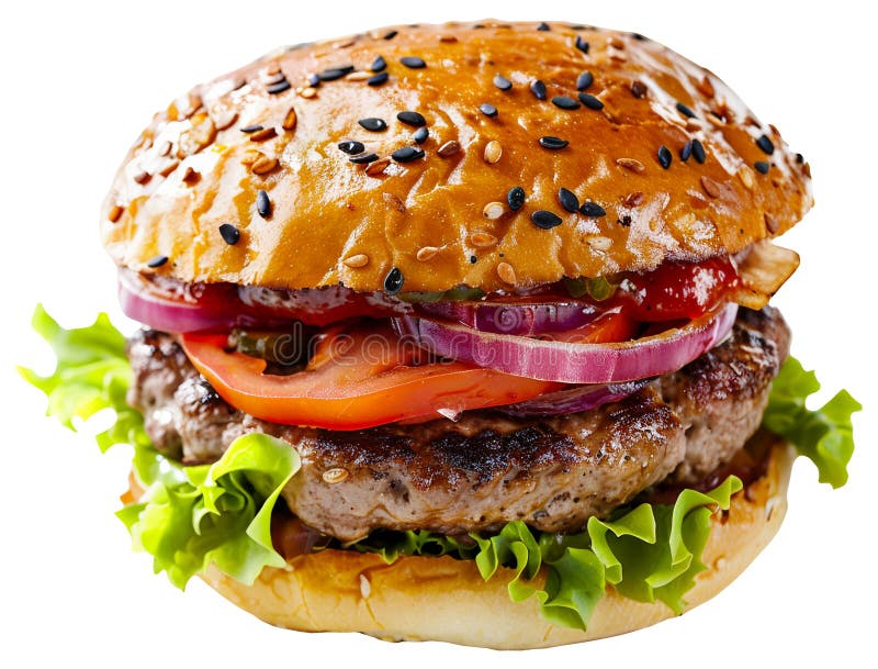 Smaczny hamburger mięsny hamburger wycięty na przezroczystym tle. fast food royalty ilustracja
