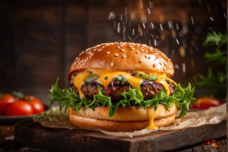 Smaczny hamburger z serem świeżych warzyw i przypraw royalty ilustracja