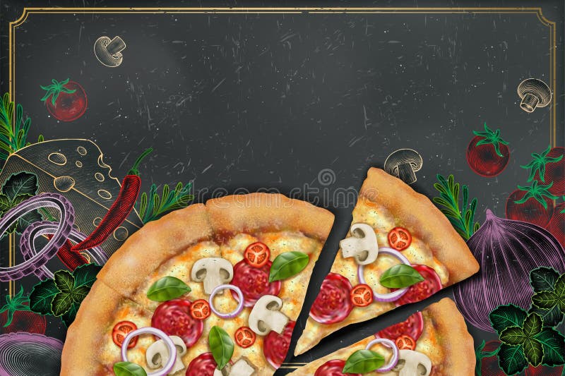 Smakelijke pizzaadvertenties royalty-vrije illustratie Smakelijke pizzaadvertenties royalty-vrije illustratie