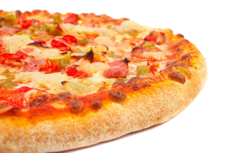 Tasty Italian pizza, isolated on white background. Shallow DOF. Tasty Italian pizza, isolated on white background. Shallow DOF