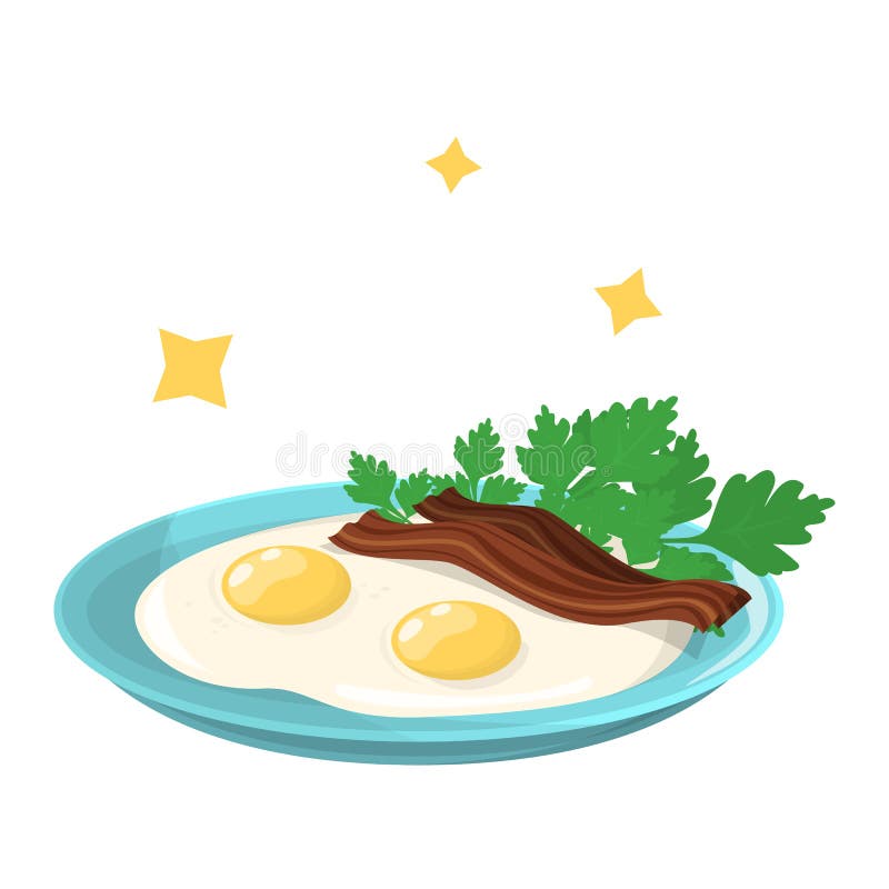 Smakliga stekte ägg med bacon och persilja stock illustrationer