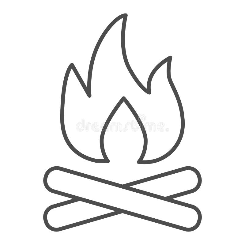 Smal linjeikon Fokus Campfire-skylt på den vita bakgrundslampans brandikon i dispositionsformat för stock illustrationer