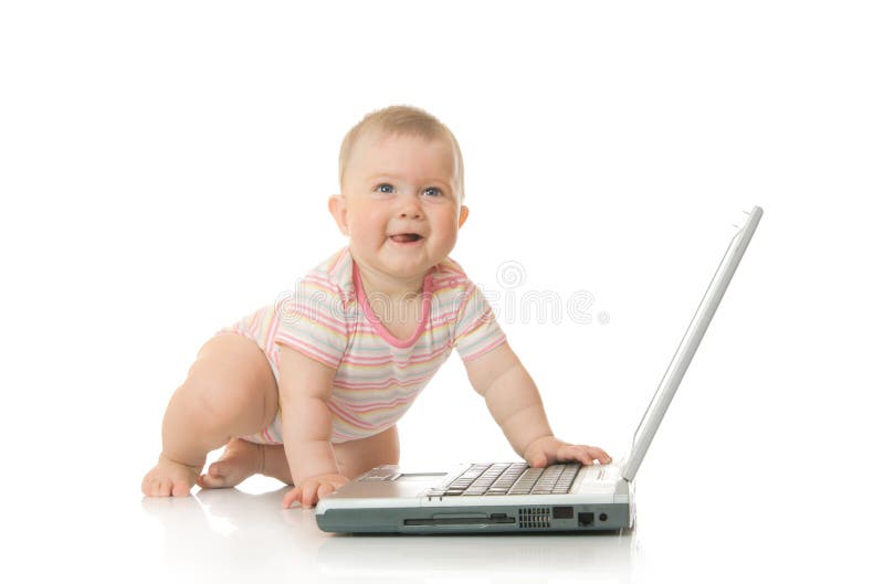 Small baby with laptop #10 isolated stock photos