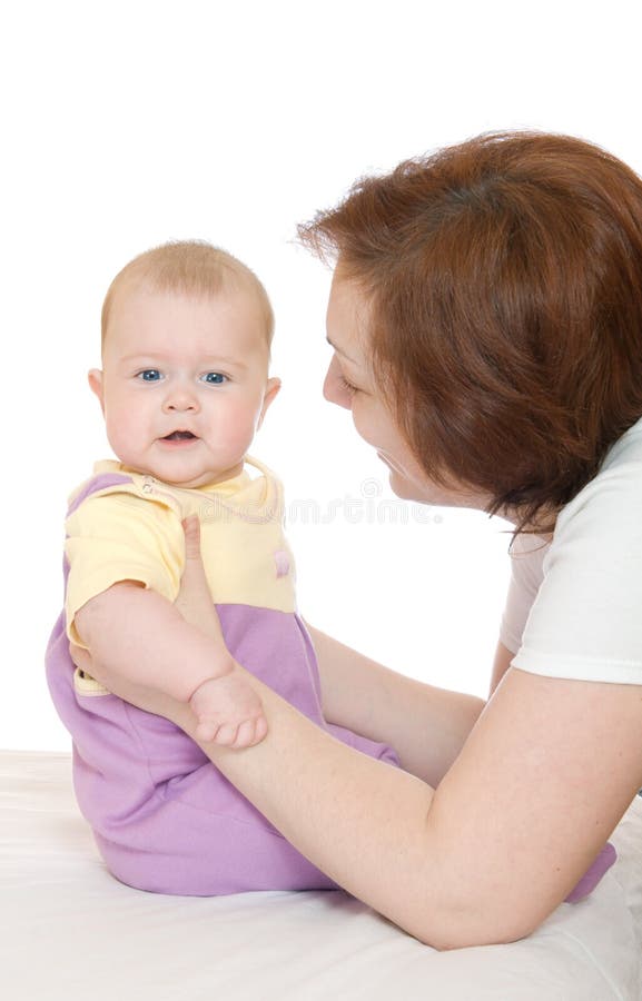 Small baby with mother isolated