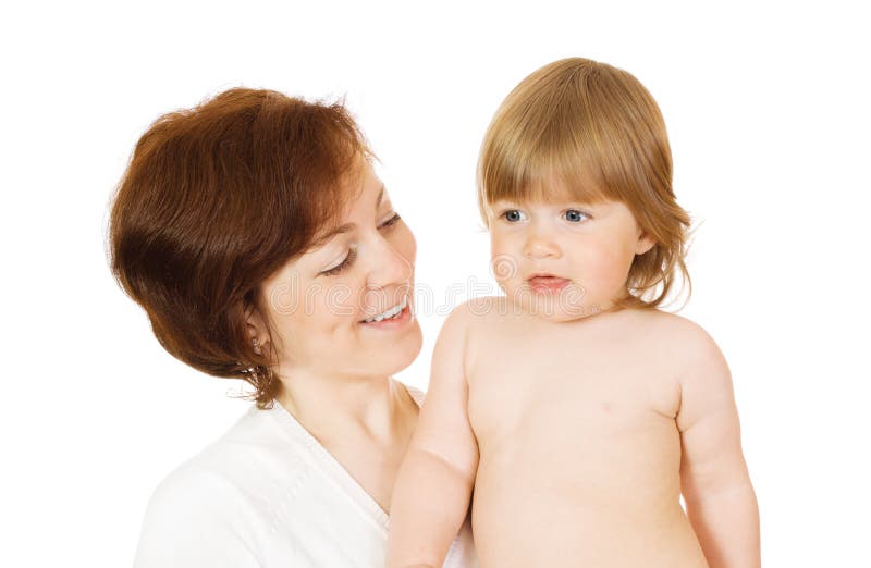 Small baby with mother isolated