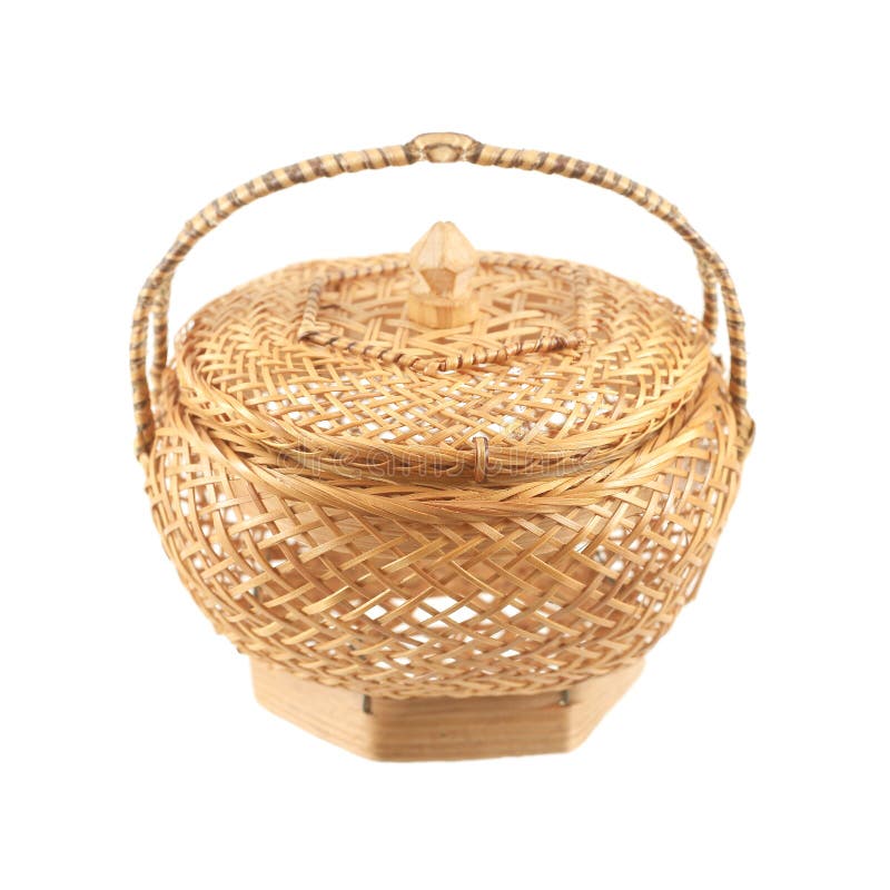 Small Bamboo Basket on White Stock Image Image of fiber, color 214690523