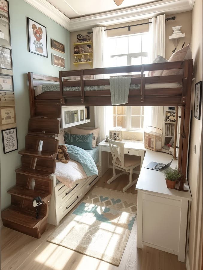 small-bedroom-bunk-bed-and-desk-ai-generated-stock-illustration