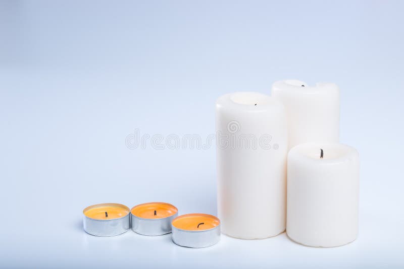 One Small New Candle on a White Background Stock Image Image of