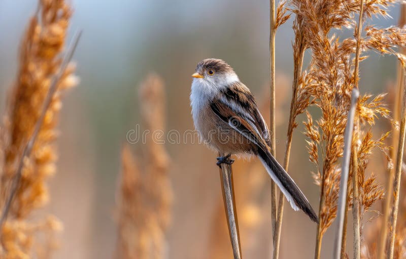 Long-tailed Tit Perched on Reed vector illustration