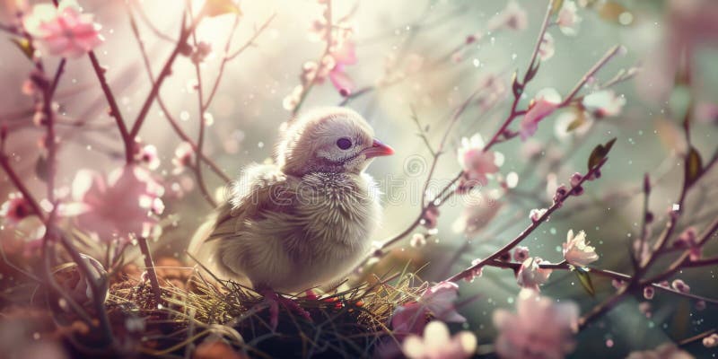 A small bird perched on top of a nest. Suitable for nature themes royalty free stock photos