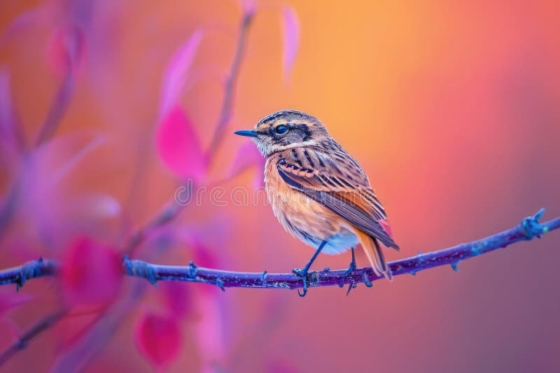 A small bird sits perched on a branch of a tree, enjoying the surroundings royalty free stock photography