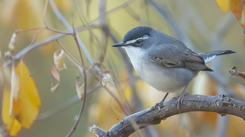 A small bird sits on a tree branch stock photography