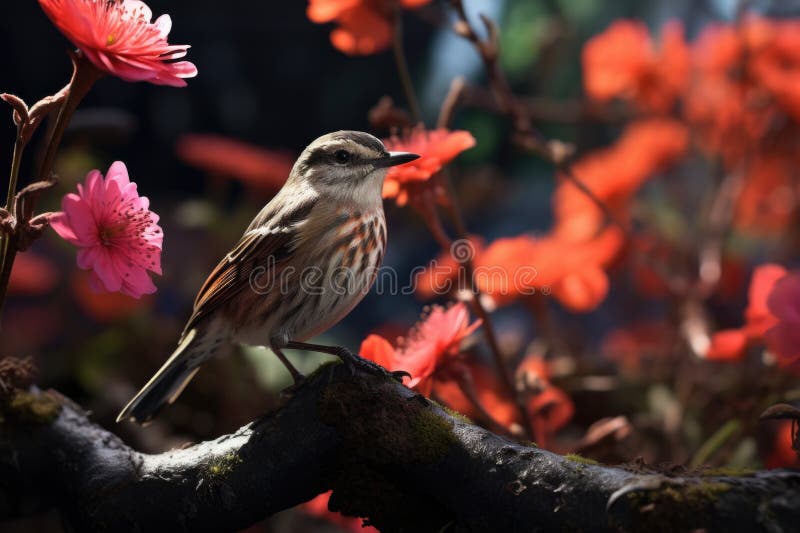 A small bird sitting on a branch of a tree. This image can be used to depict nature, wildlife, or the beauty of birds in stock images