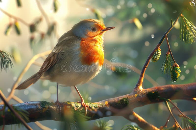 A small bird is sitting on a branch of a tree, looking around royalty free stock image