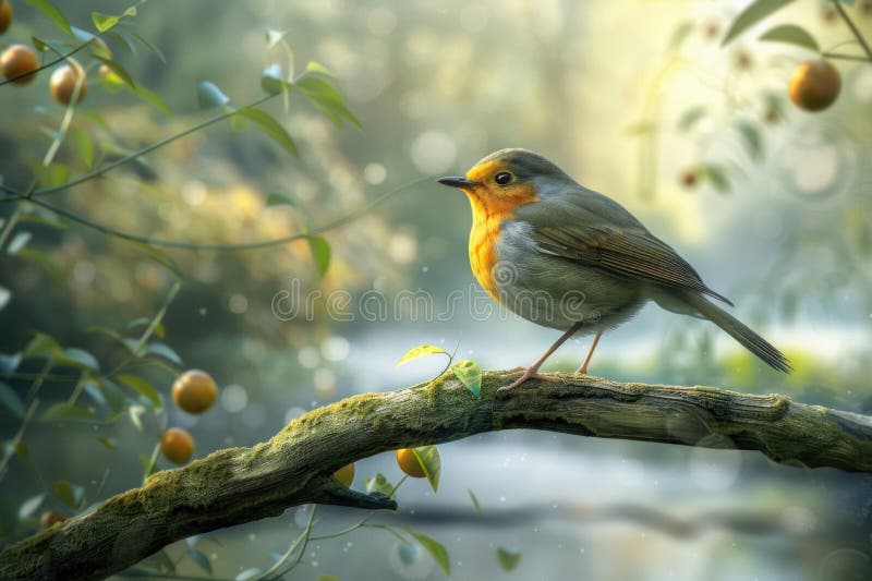 A small bird sitting on a branch of a tree, ready to take flight royalty free stock photos