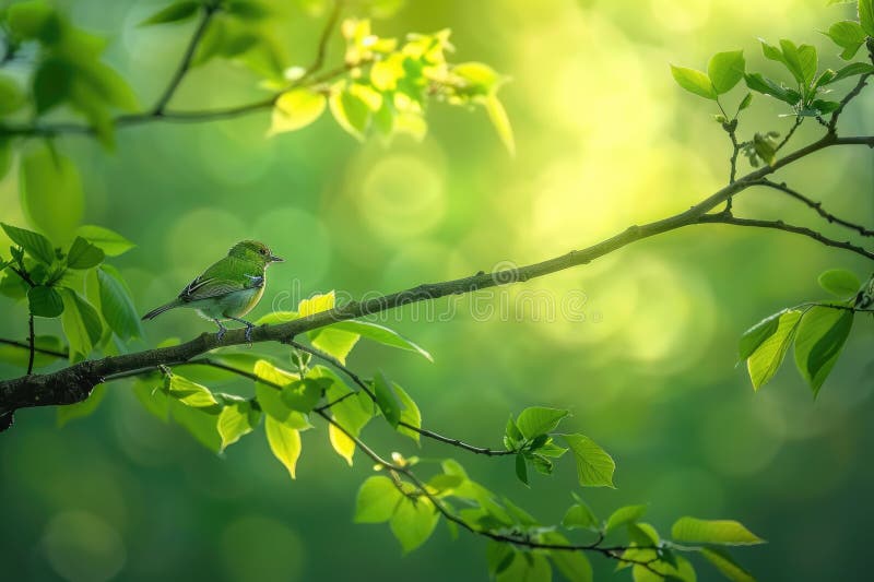 A small bird sitting on a branch of a tree. Suitable for nature-themed designs and bird-related projects royalty free stock image