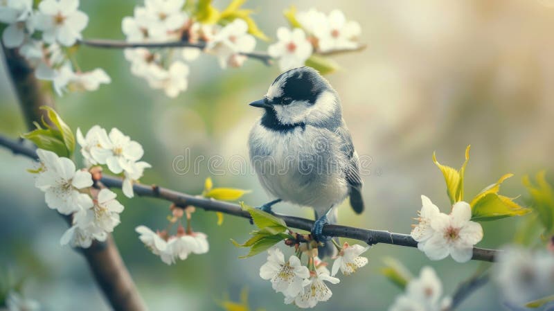 A small bird sitting on a tree branch. Suitable for nature and wildlife themes stock photography